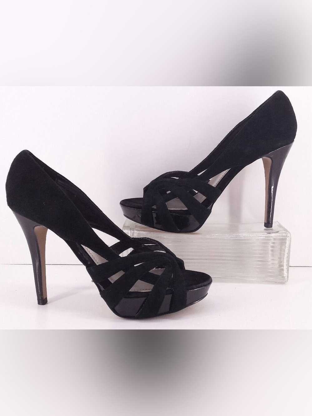 NIB Steve Madden Black Suede Strappy Platform Heels